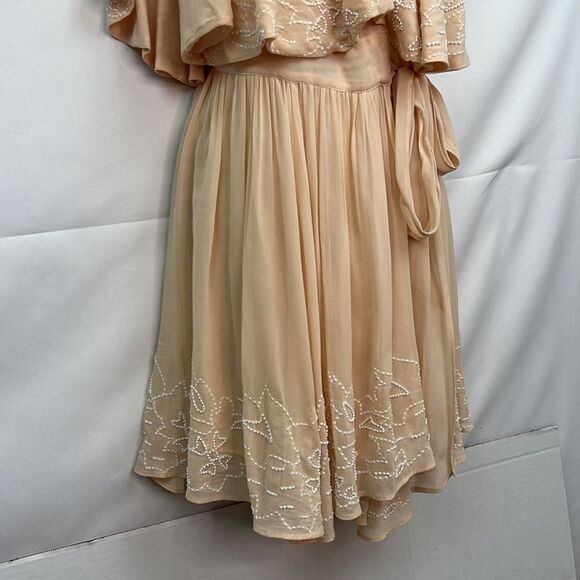 Free People Sylvia peach beaded wrap mini dress size small EUC - Picture 7 of 13